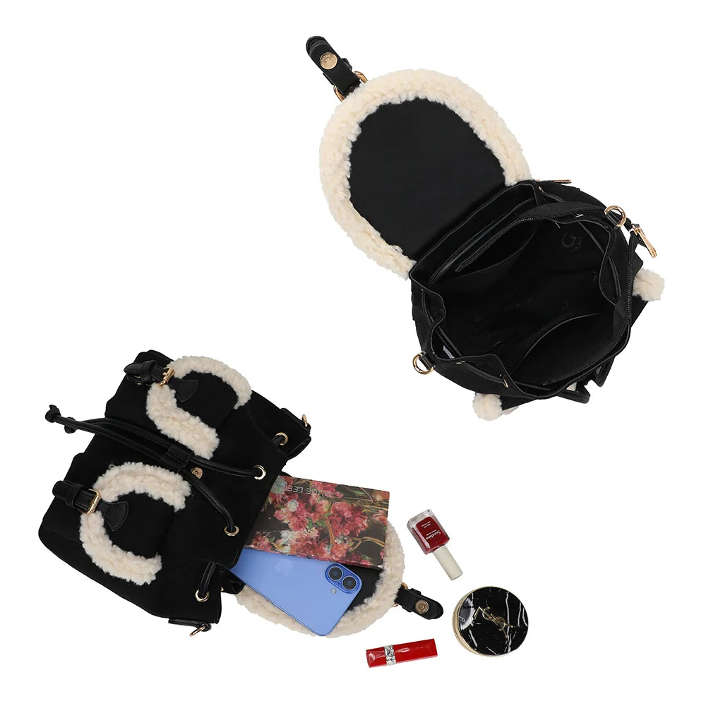 Intérieur du Le Sherpa noir : compartiment principal et poche zippée pour téléphone et petits essentiels – réf. A-9174