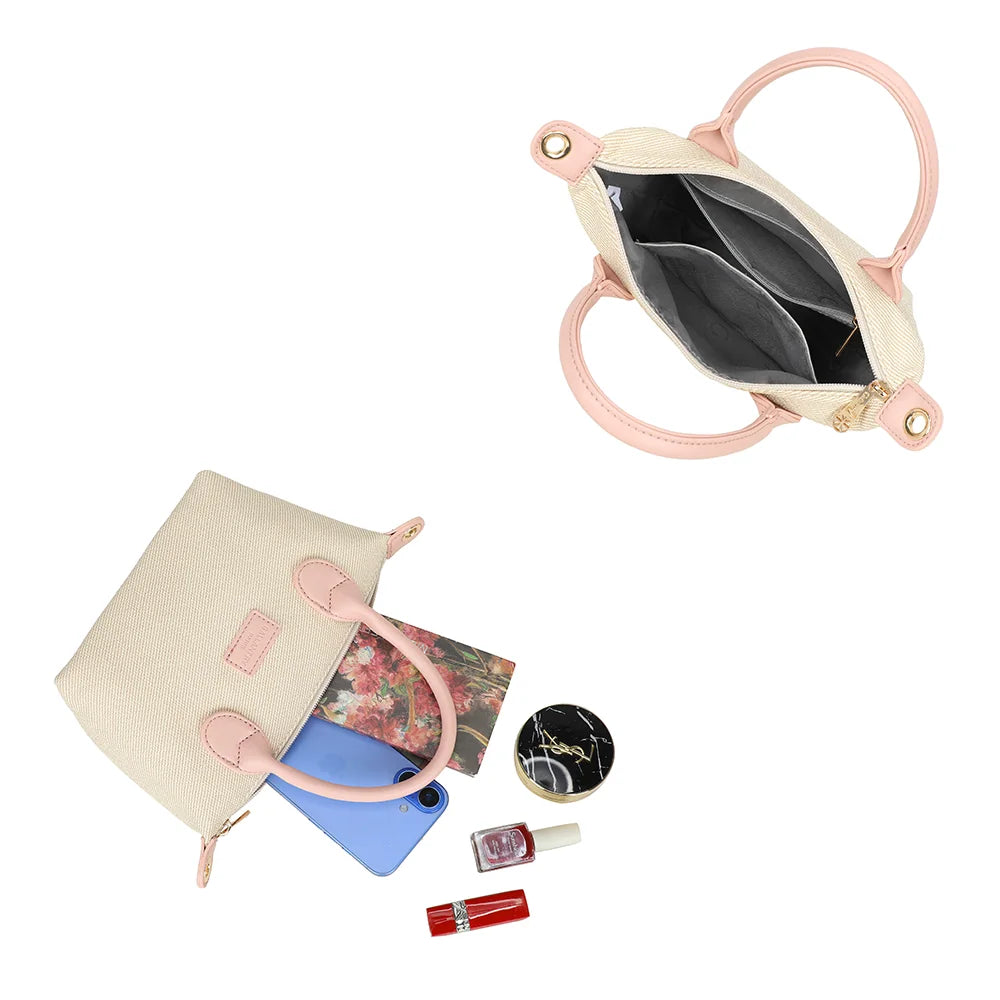 Intérieur du Soléa beige/rose : fermeture zippée, doublure synthétique et poches plaquées – réf. Z-05-5