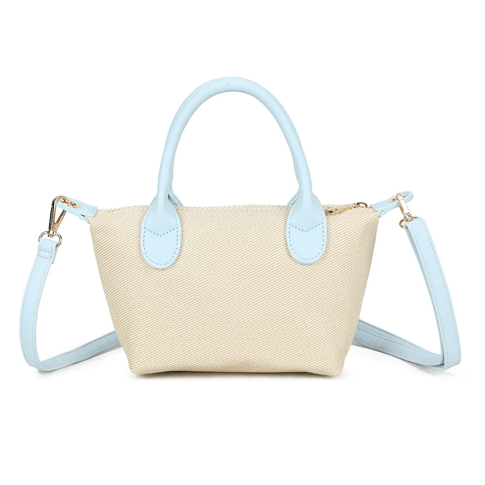 Dos du Soléa bleu clair : toile texturée à l’aspect sergé et attaches des anses surpiquées – réf. Z-05-5