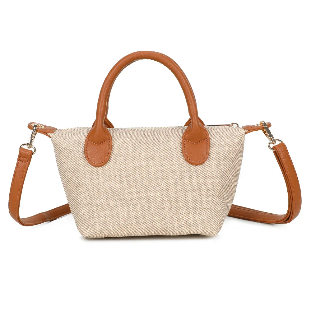 Dos du Soléa taupe/marron : toile texturée à l’aspect sergé et attaches des anses surpiquées – réf. Z-05-5