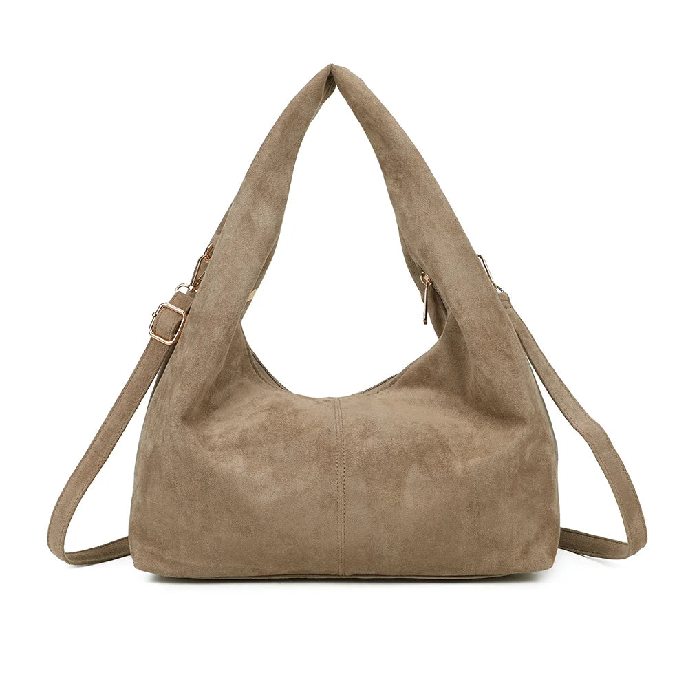 Dos du Le Sologne taupe foncé, surface veloutée ponctuée de clous métalliques dorés – réf. R-2067