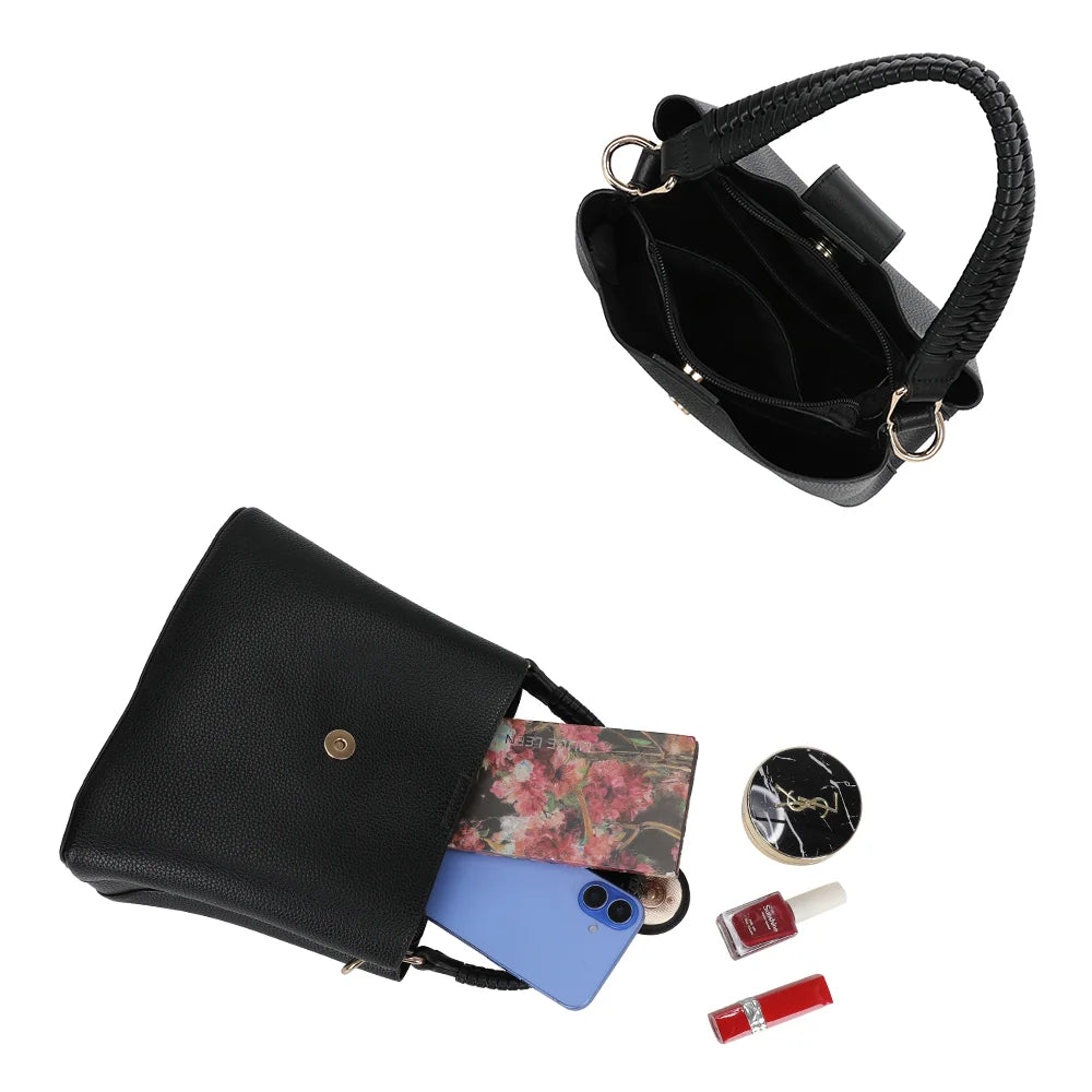 Intérieur du Le Solvane noir : compartiment central zippé et poches plaquées pour ranger l’essentiel