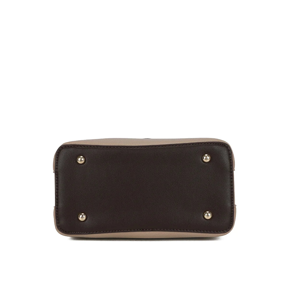 Fond plat du Le Solvane taupe/coffee, pour un sac à main qui tient bien posé sur une table ou un bureau