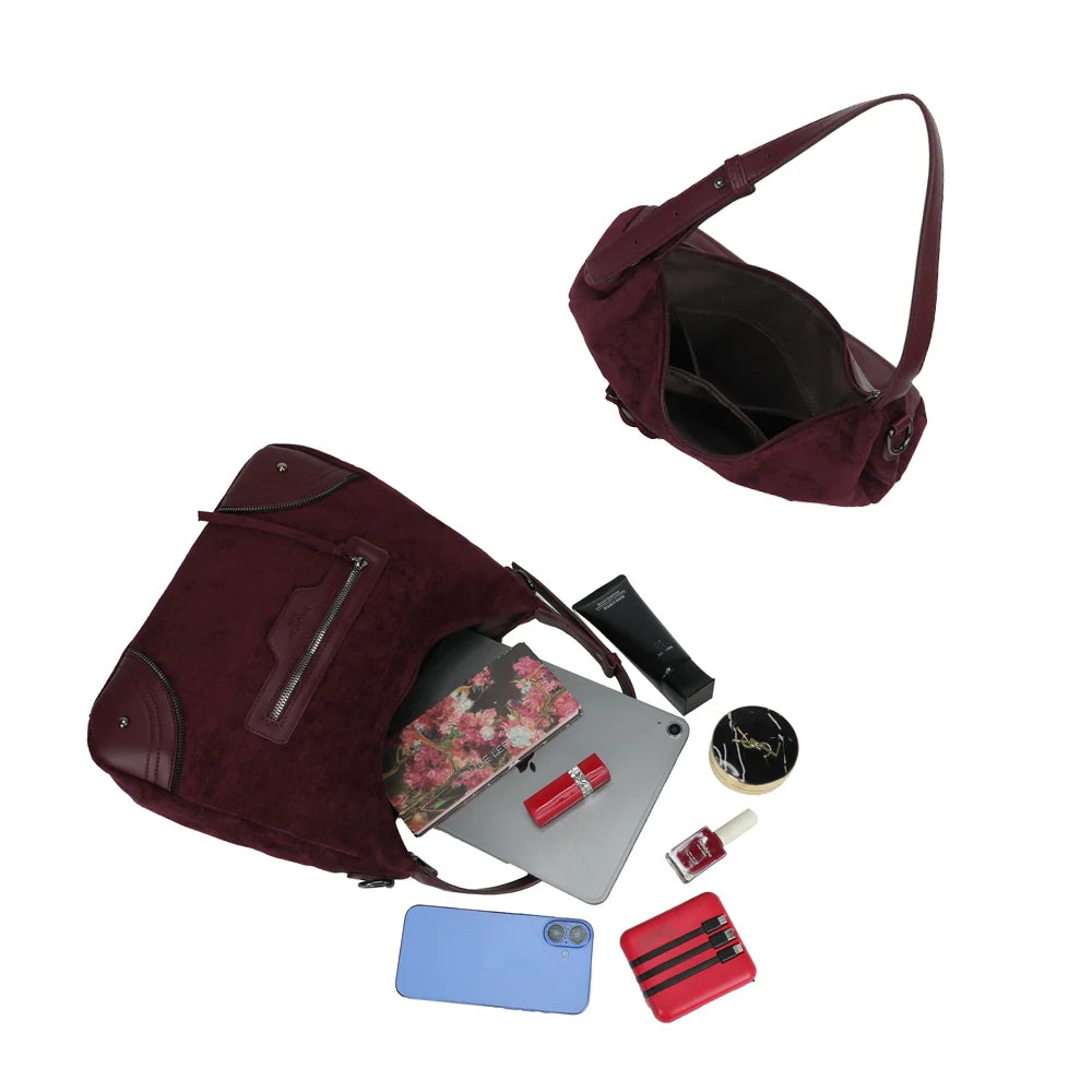 Intérieur zippé du Songe bordeaux : plusieurs poches, place pour une tablette, un téléphone et la trousse – réf. Z-83095