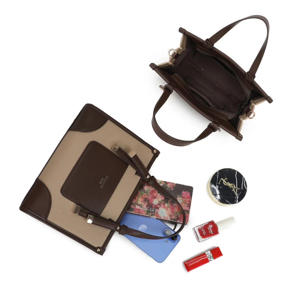 Intérieur doublé du Le Soranio taupe/coffee avec plusieurs rangements, dont une poche zippée – réf. R-2082