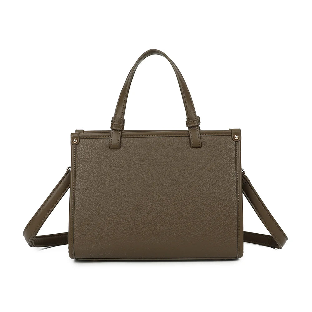 Dos du sac Le Soranio vert foncé, simili cuir grainé et renforts arrondis aux angles inférieurs – réf. R-2082
