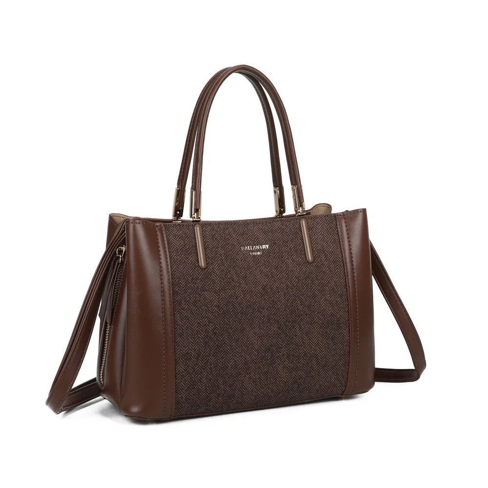 Le Valdora marron foncé de trois quarts : silhouette structurée et zip vertical doré sur le côté – réf. G-7513