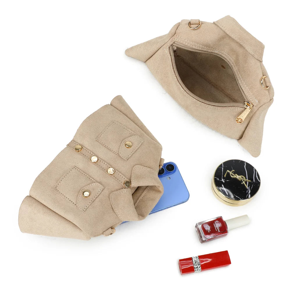 Intérieur du sac Lily taupe : compartiment zippé et doublure synthétique pour téléphone et rouge à lèvres – réf. R-2034