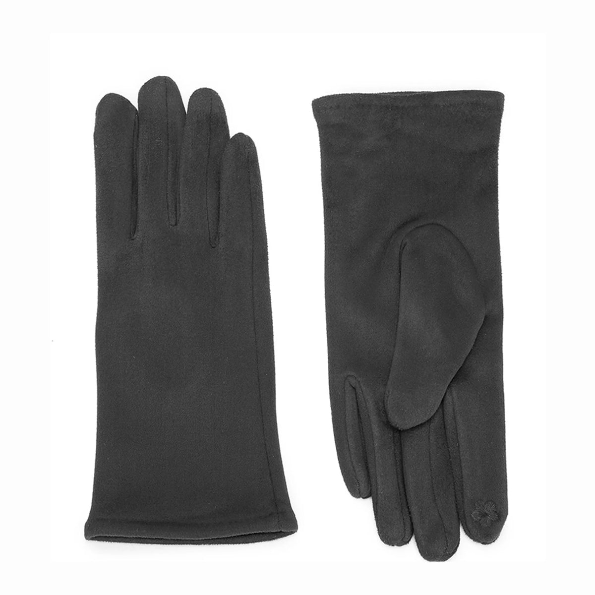 Gants femme Linéa Douceur noir, aspect suédine, dos à trois nervures et index tactile brodé – Gallantry Paris – réf. HZ-77002