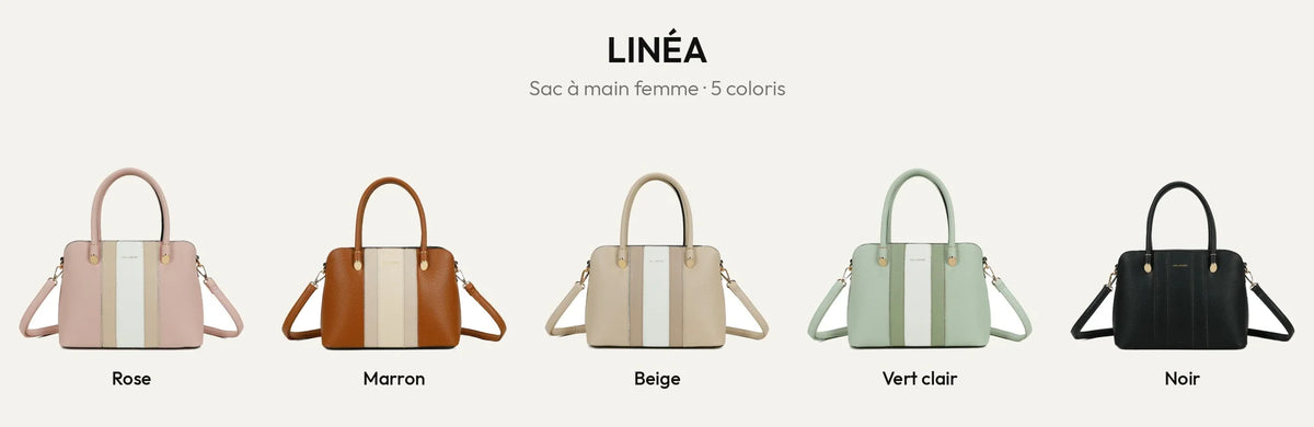 Sac à main Linéa en 5 coloris : Rose, Marron, Beige, Vert clair et Noir – Gallantry Paris – réf. KJ-62051