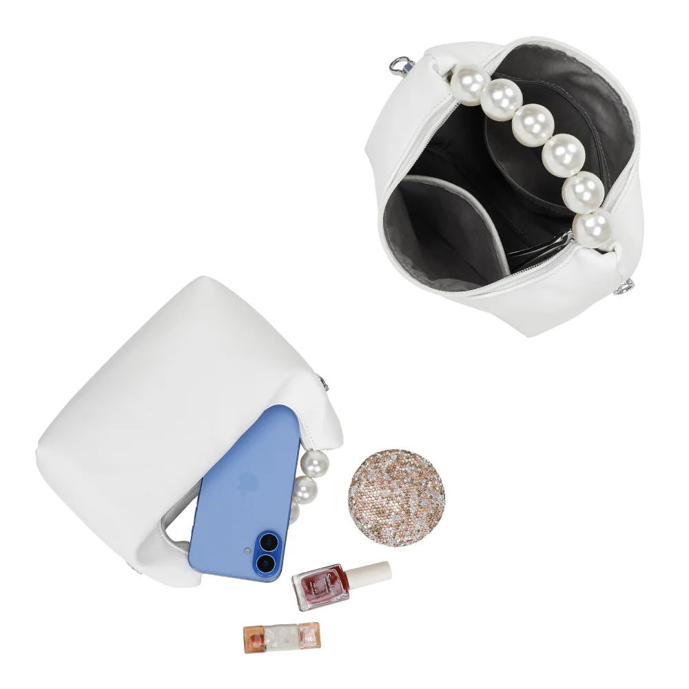Intérieur du Lumière Perle blanc : compartiment zippé pour le téléphone et les petits essentiels – réf. KJ-62044