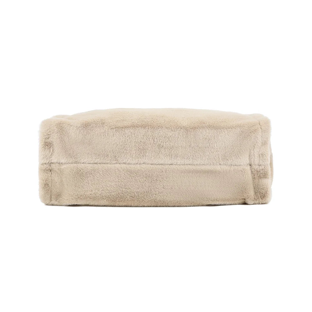 Dessous du cabas Mélya khaki/beige en fausse fourrure, vu d’en bas – réf. DG-5802