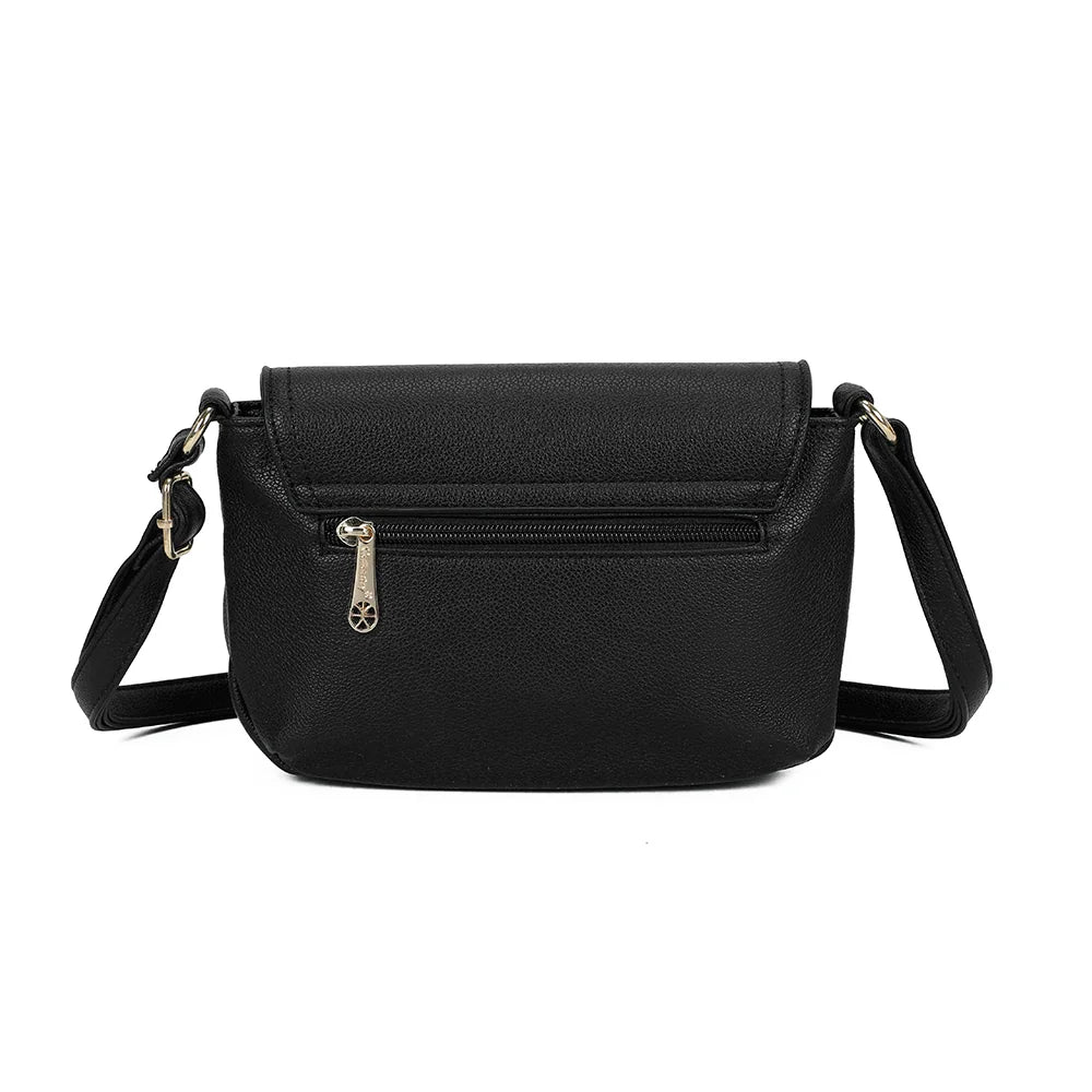 Dos du sac Mira noir : simili cuir grainé souple et attaches dorées de la bandoulière – réf. Z-83082