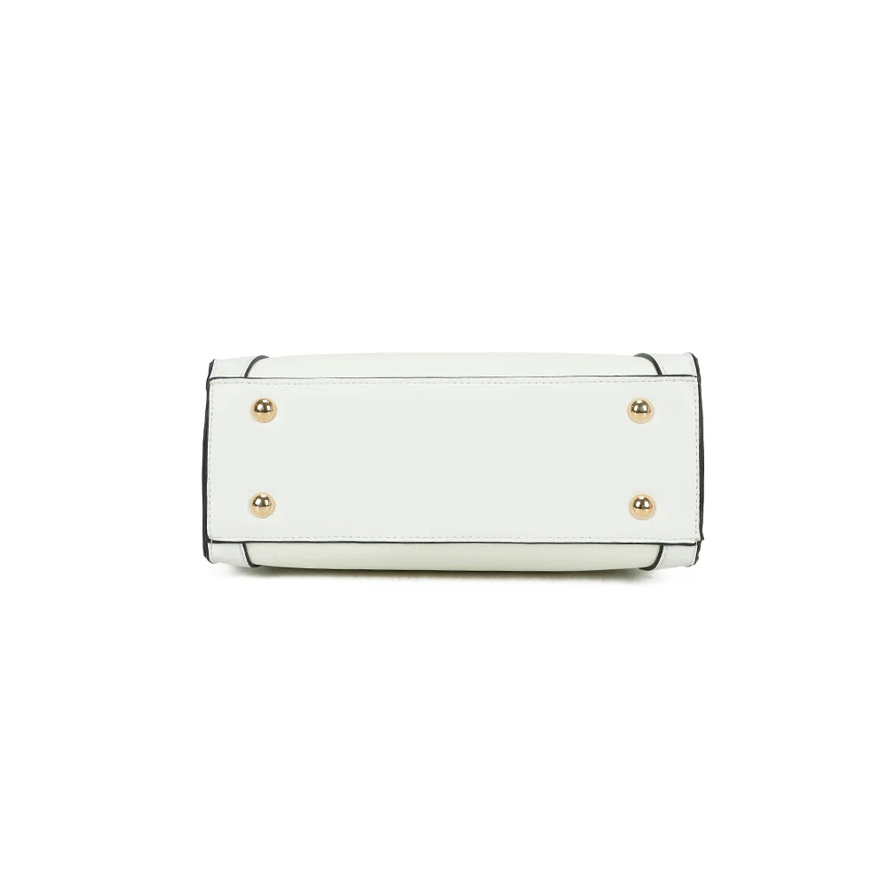 Dessous du Naya blanc : base plate posée sur de petits pieds métalliques dorés – réf. KJ-62055