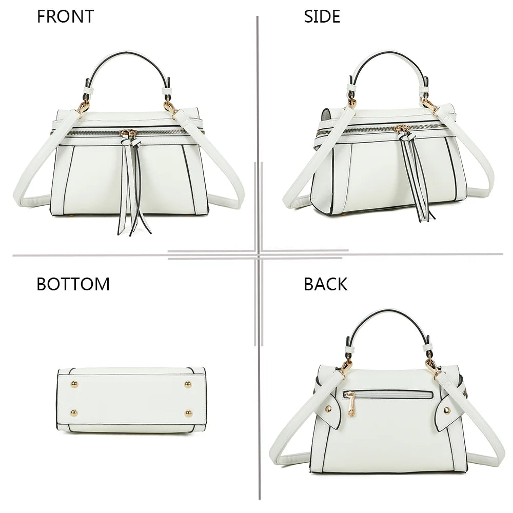 Le Naya blanc sous quatre angles : face, côté, dessous et dos avec poche zippée – réf. KJ-62055