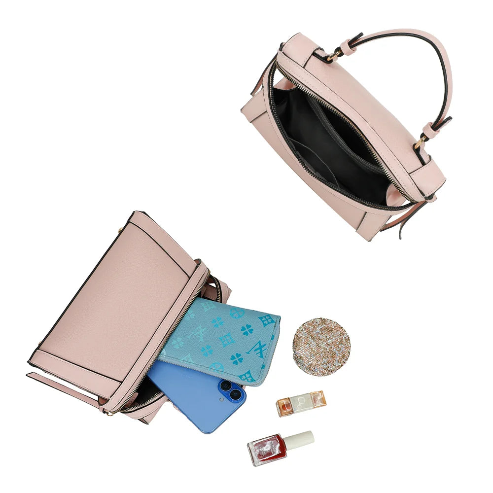 Intérieur du Naya rose : compartiment zippé doublé pour téléphone, portefeuille et cosmétiques – réf. KJ-62055