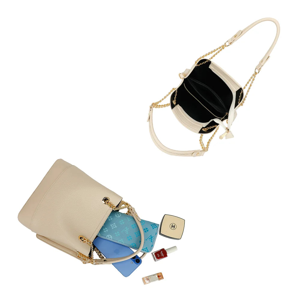Intérieur du Noble Line beige : plusieurs compartiments pour ranger smartphone, portefeuille et beauté – réf. DQ-8692-1