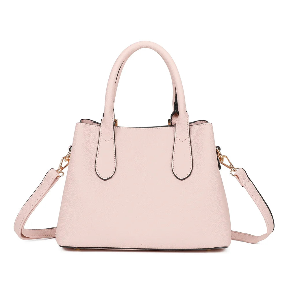 Nola rose vu de dos, simili cuir grainé uni et deux anses arrondies pour un port main élégant – réf. R-1948