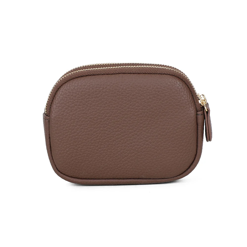 Dos du porte-monnaie Noria café, simili cuir grainé à la ligne arrondie et épurée – réf. SF-69054