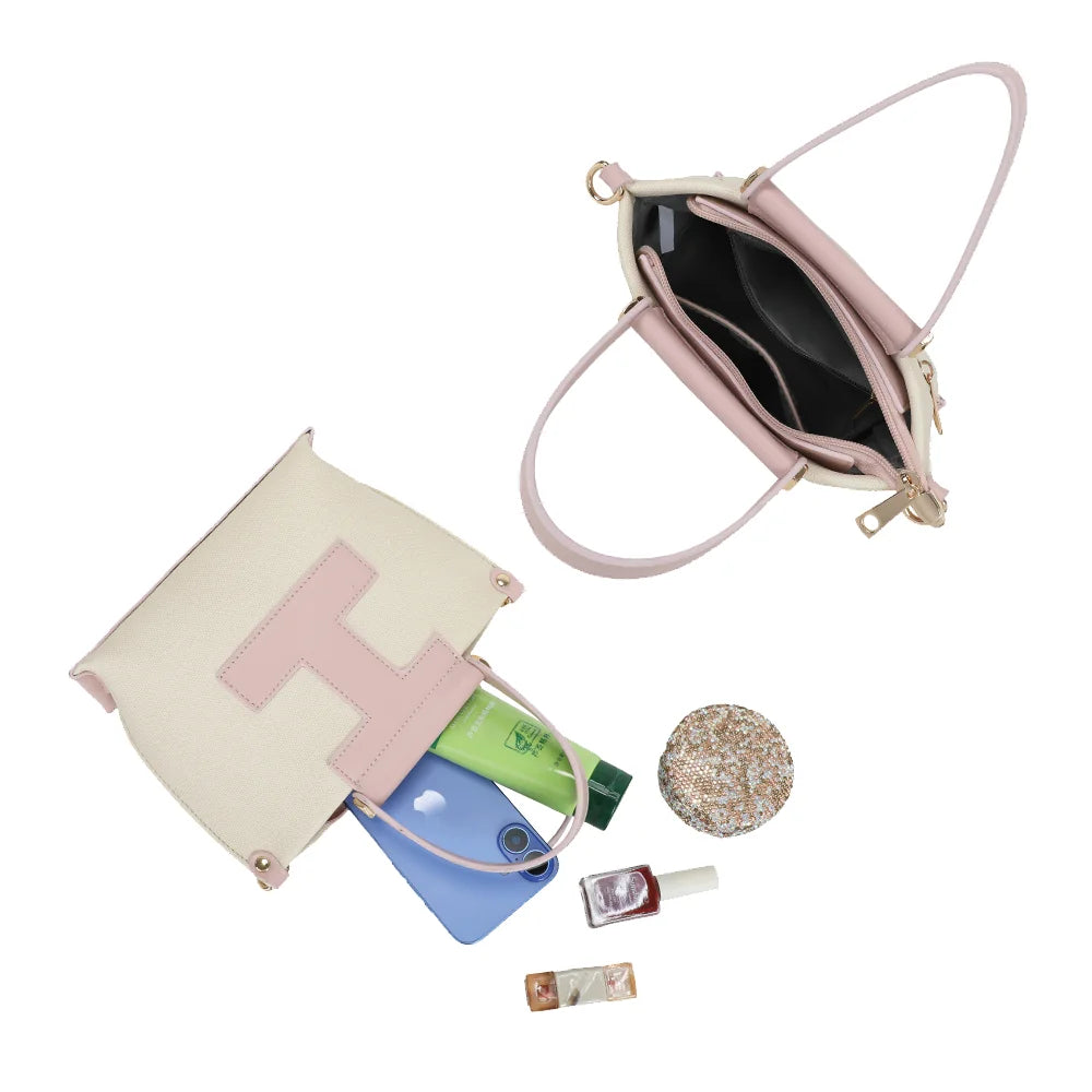 Intérieur du Nude Canvas beige/rose : compartiment doublé pour téléphone et petits essentiels – réf. R-1987-1