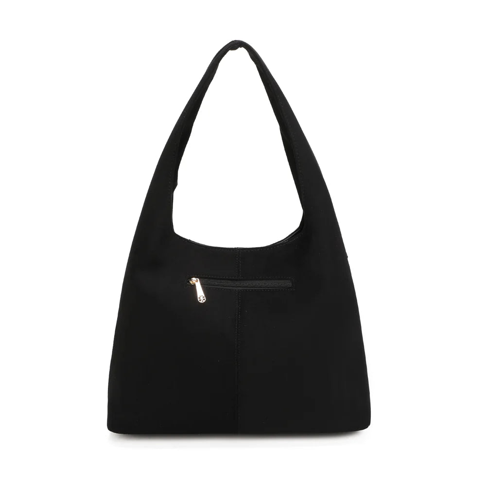 Dos du sac Ondaya noir, suédine souple et franges fluides pour un style bohème chic – réf. M-9453