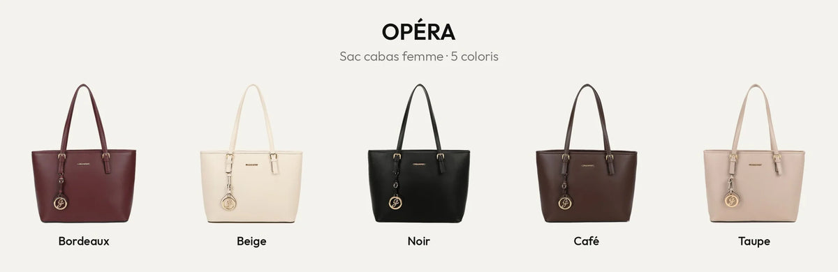 Sac cabas femme Opéra en 5 coloris : Bordeaux, Beige, Noir, Coffee et Taupe – Gallantry Paris – réf. G-9227-20