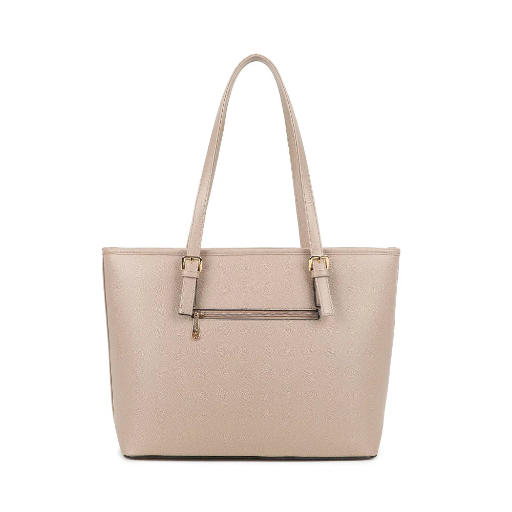 Dos du cabas Opéra taupe, surface synthétique texturée saffiano et anses longues – réf. G-9227-20