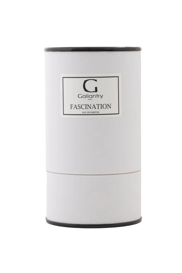 Eau de parfum Fascination de Gallantry Paris, flacon 50 ml posé à côté de sa boîte