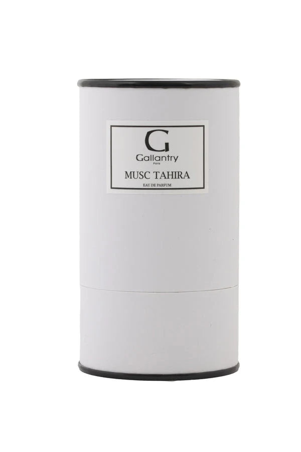 Eau de parfum Musc Tahira 50 ml posée à côté de sa boîte Gallantry Paris
