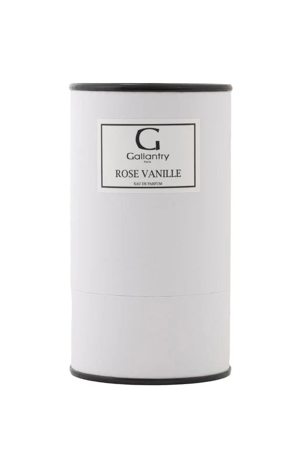 Eau de parfum Rose Vanille de Gallantry Paris, flacon 50 ml posé à côté de sa boîte