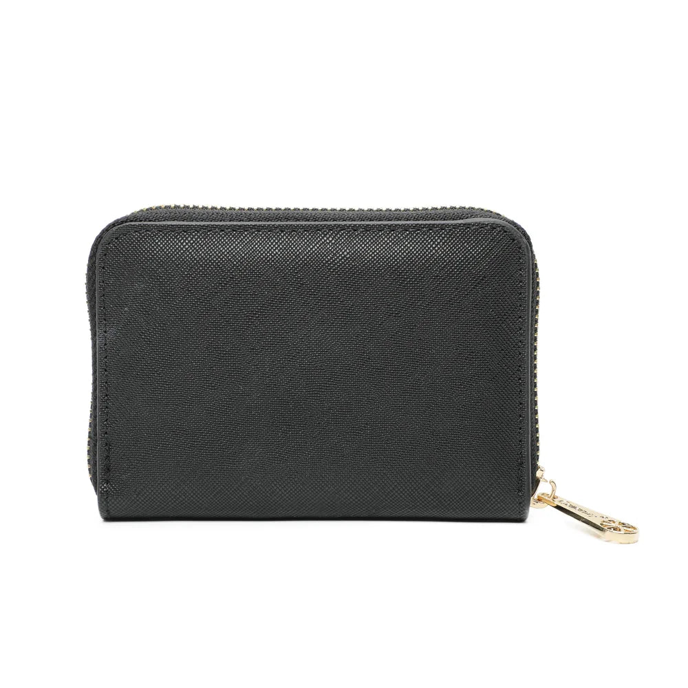 Dos du portefeuille Petit Copain noir, surface synthétique à la fine texture saffiano – réf. L-86009