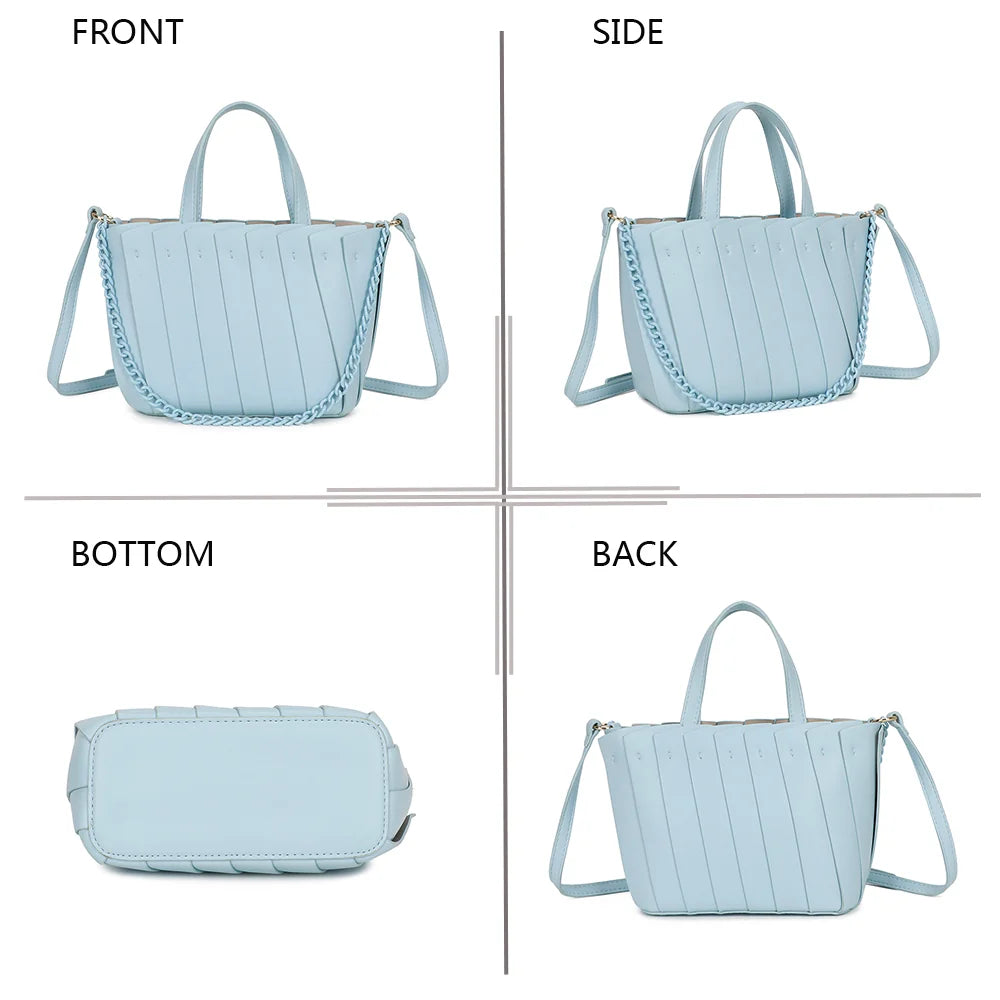 Rayon d’Élégance bleu clair sous quatre angles : face, côté, dessous et dos – réf. A-9110