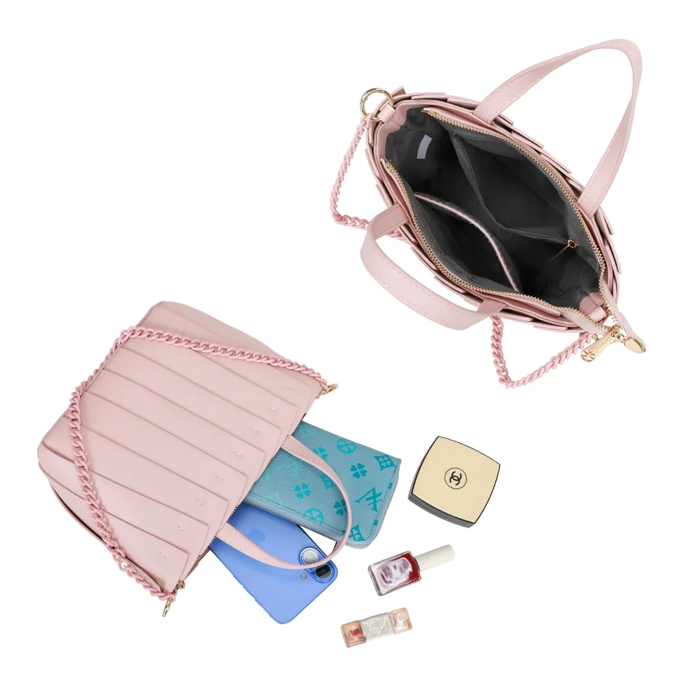 Intérieur zippé du Rayon d’Élégance rose avec poches plaquées pour téléphone et cosmétiques – réf. A-9110