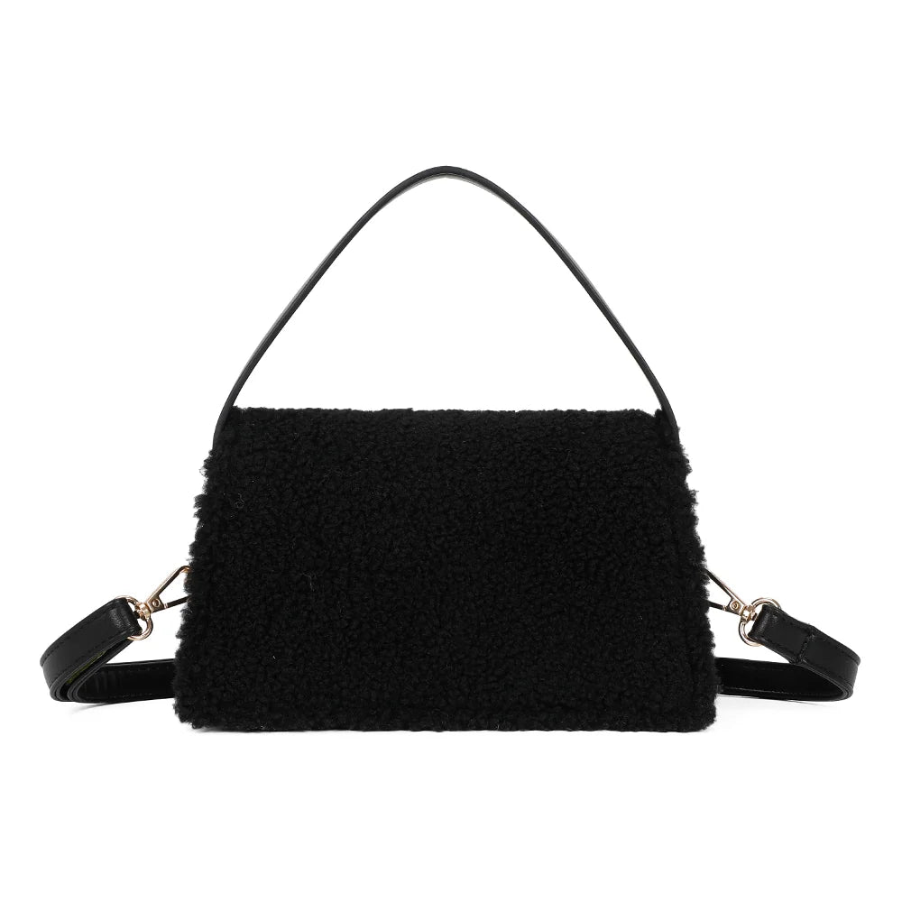 Dos du Rosino-Fluffy noir, où l’on voit la peluche bouclée douce et l’attache de l’anse courte – réf. C-0167-4