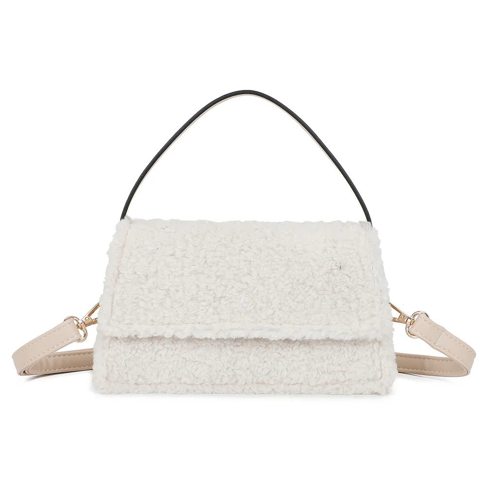 Sac à main femme Rosino-Fluffy or en peluche bouclée, avec rabat et anse courte – Gallantry Paris – réf. C-0167-4
