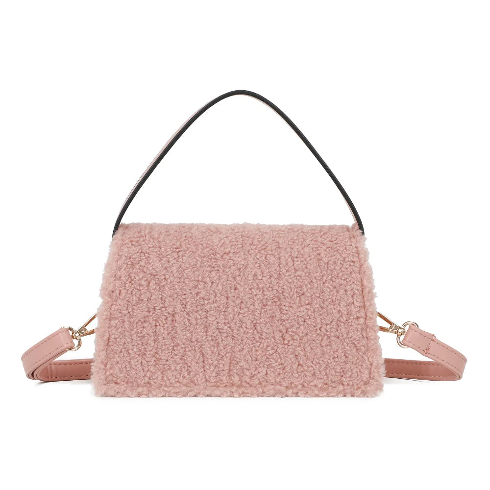 Dos du Rosino-Fluffy rose, où l’on voit la peluche bouclée douce et l’attache de l’anse courte – réf. C-0167-4