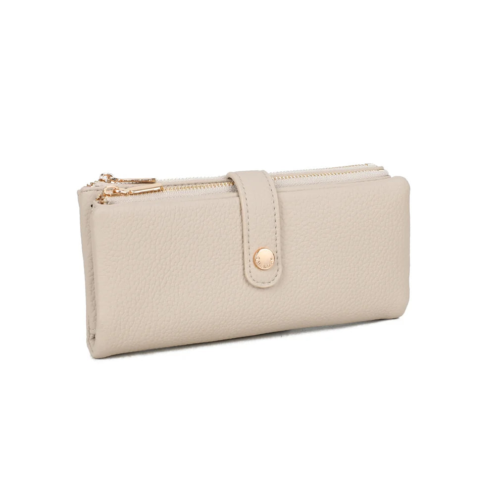 Rosy Chic beige vu de trois quarts : double fermeture zippée sur le dessus et finitions dorées – réf. SF-69053