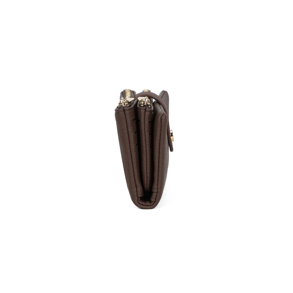 Profil du portefeuille Rosy Chic café : 3 cm d’épaisseur seulement, facile à glisser dans un sac – réf. SF-69053