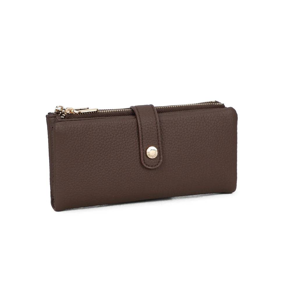 Rosy Chic café vu de trois quarts : double fermeture zippée sur le dessus et finitions dorées – réf. SF-69053