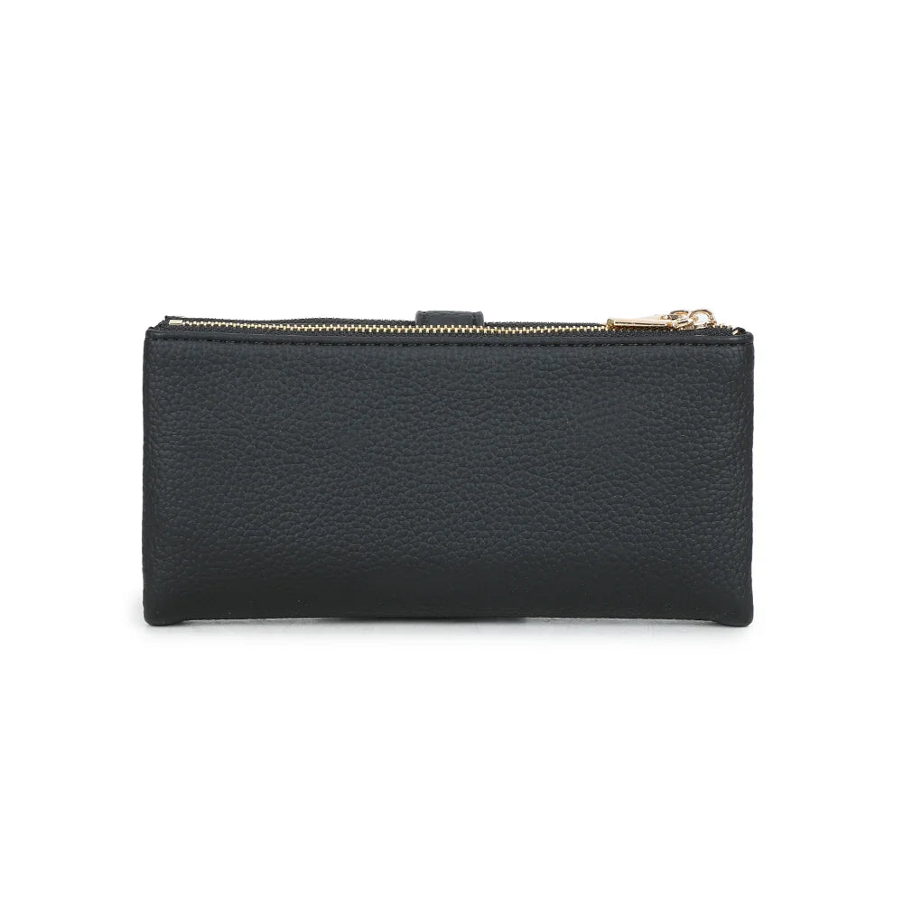 Dos du portefeuille Rosy Chic noir en simili cuir grainé, un format long, plat et épuré – réf. SF-69053