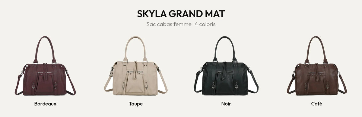 Sac cabas Skyla Grand Mat en simili cuir grainé, 4 coloris : Bordeaux, Taupe, Noir, Coffee – Gallantry Paris – réf. R-1979-3