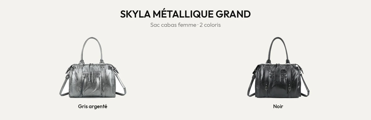 Sac cabas femme Skyla Métallique Grand en Gris argenté et Noir – Gallantry Paris – réf. R-1979-5