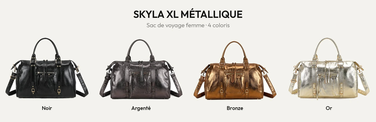 Skyla XL Métallique, grand sac de voyage femme métallisé en Noir, Argenté, Bronze et Or – Gallantry Paris – réf. M-1979-7