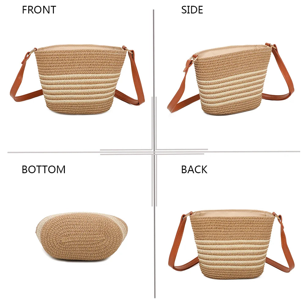 Solea khaki/beige vu sous quatre angles : face, côté, dessous et dos du tressage effet paille – réf. JA-29001-1
