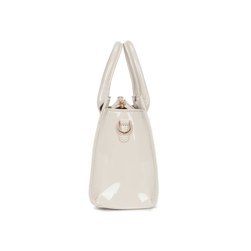 Profil du Stella beige : soufflet de 11 cm et anneau doré pour accrocher la bandoulière amovible – réf. R-1627-2