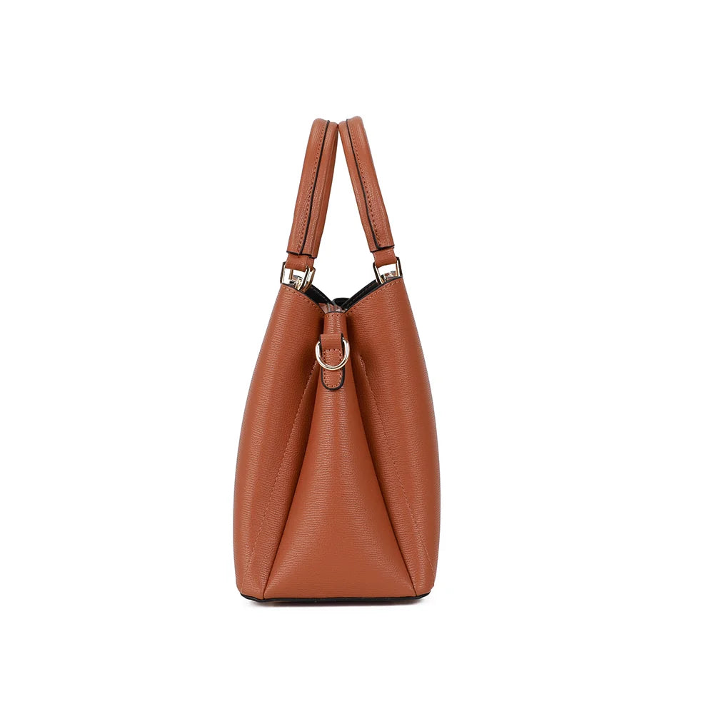 Profil du Symphonie Graphique marron/beige/taupe : 13 cm de profondeur et anneau doré pour la bandoulière – réf. DQ-8605-4