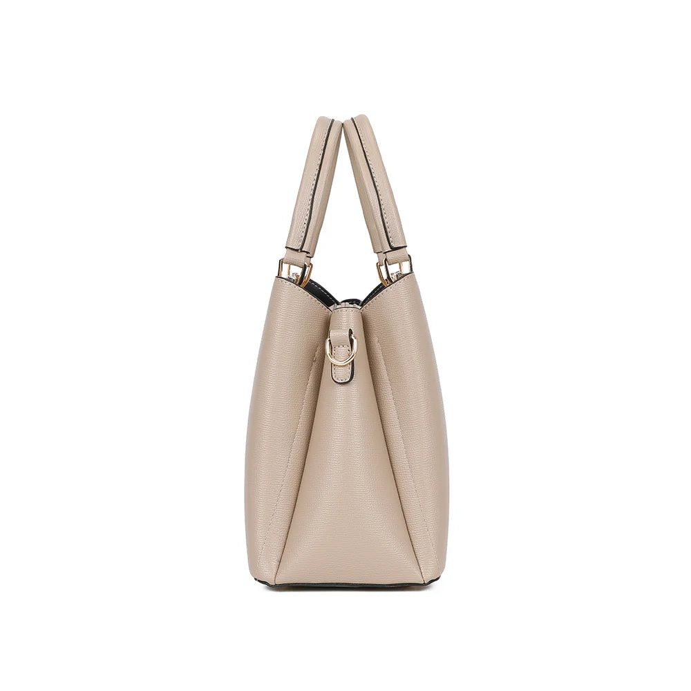 Profil du Symphonie Graphique taupe/beige : 13 cm de profondeur et anneau doré pour la bandoulière – réf. DQ-8605-4