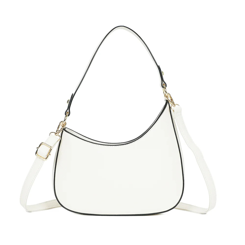 Dos du sac Tereza blanc, ligne épurée et anse d’épaule fixée par des anneaux dorés – réf. R-1957