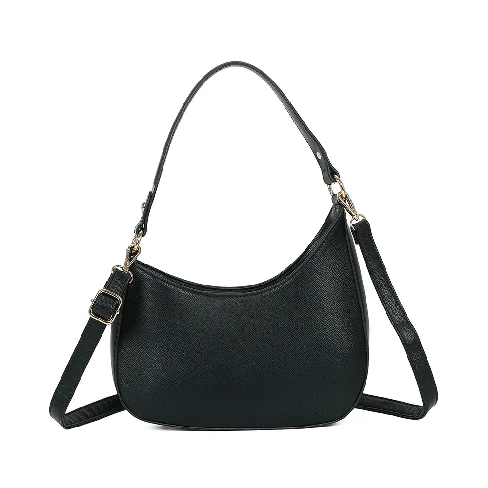 Dos du sac Tereza noir, ligne épurée et anse d’épaule fixée par des anneaux dorés – réf. R-1957