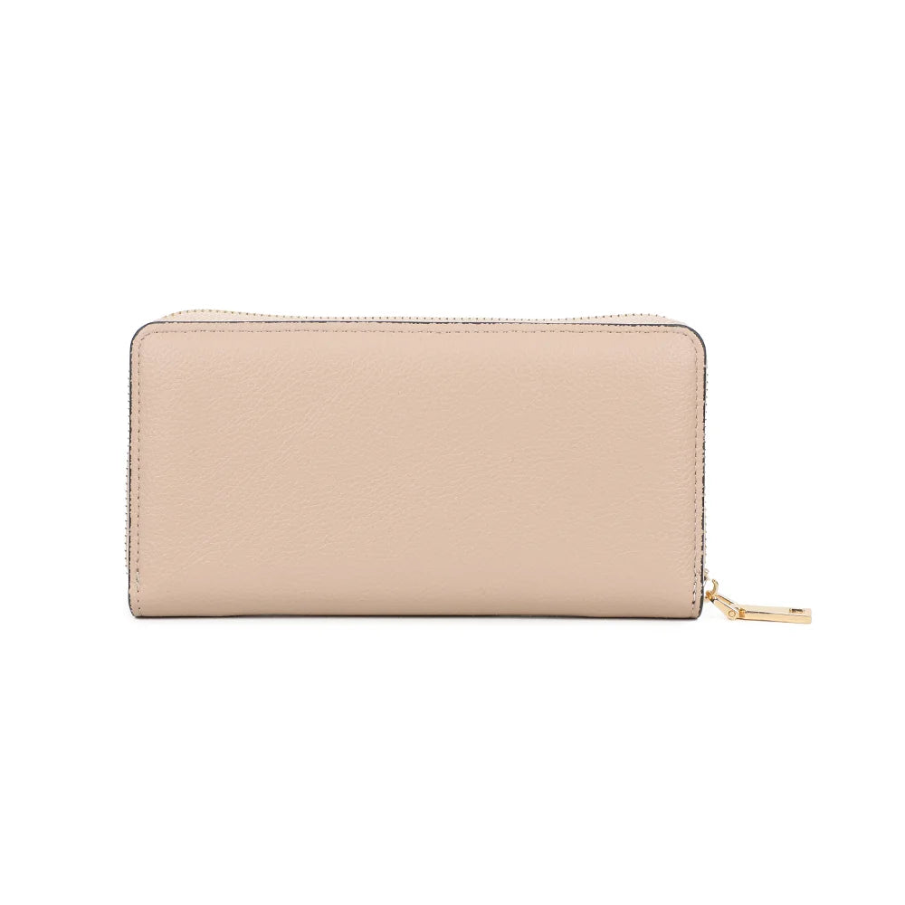 Dos du portefeuille Thaïs Zip taupe : surface grainée unie et bords soigneusement surpiqués